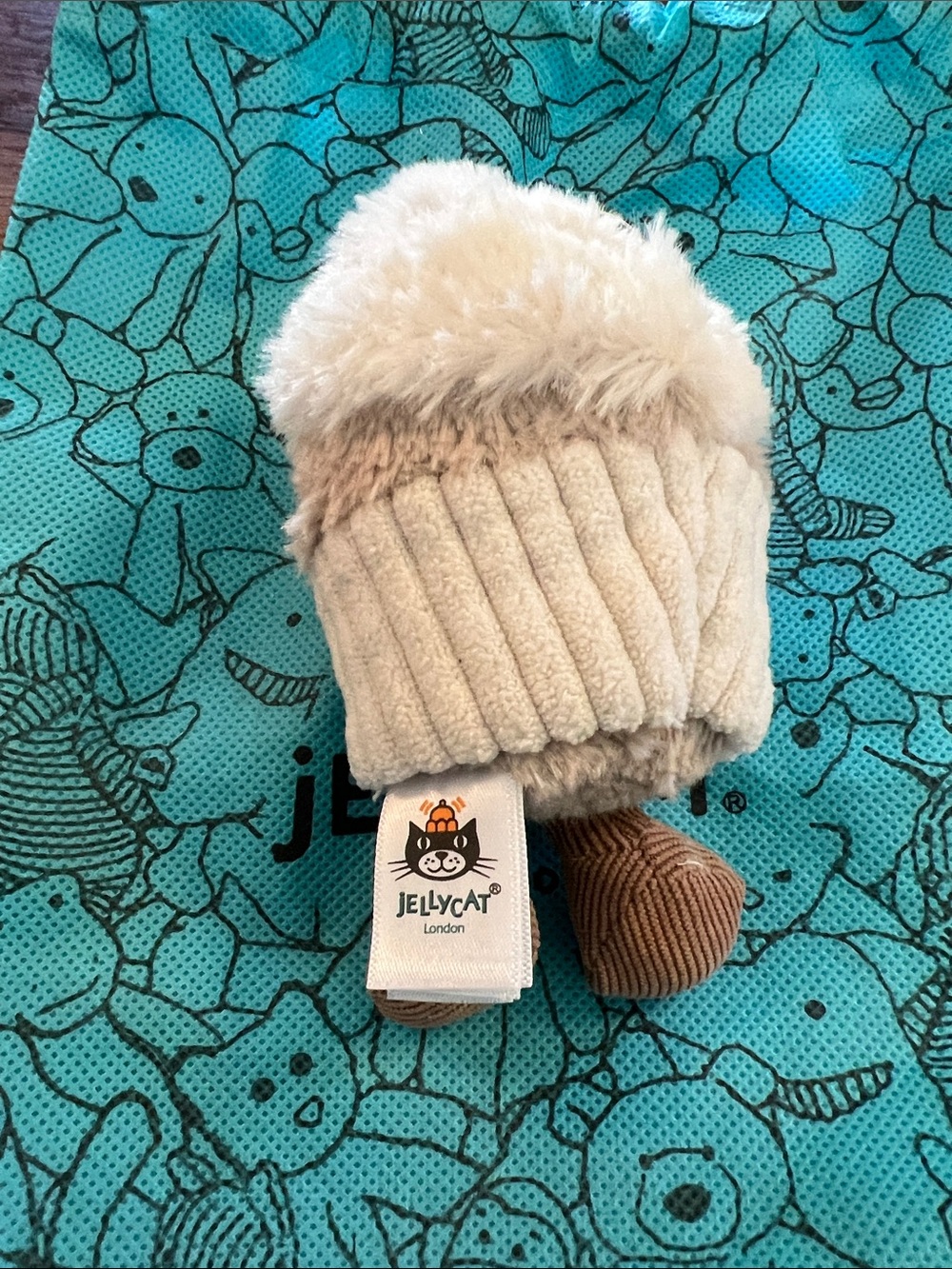 Jellycat Teal Drawstring Pouch with Cream & Brown Plush Cupcake Keychain - Picture 2 of 4
